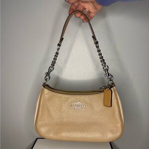 Coach Tan Pebbled Leather Teri Shoulder Bag with Silver Hardware